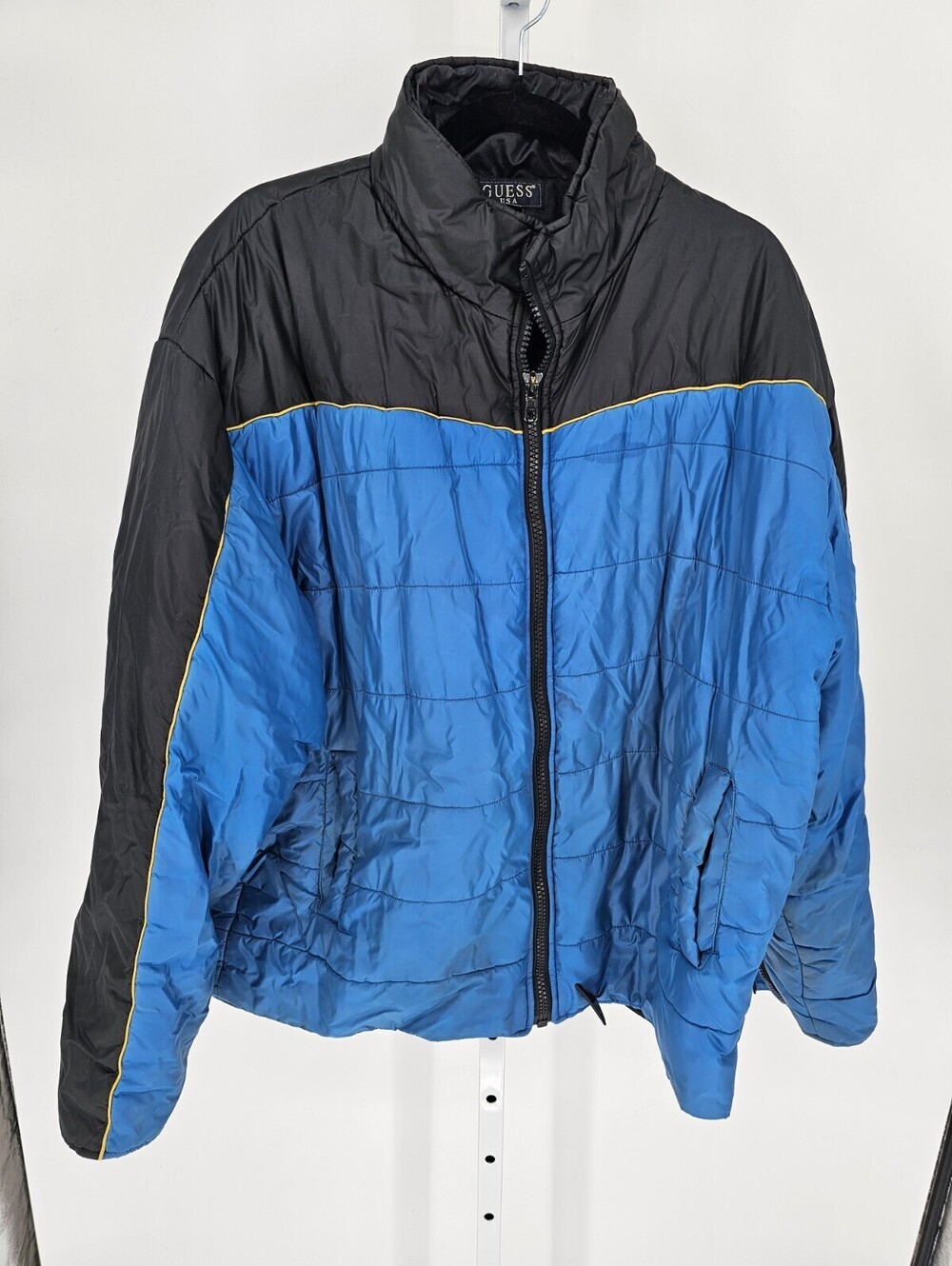 Vintage 1990s Guess Mens Sz XXL Puffer Jacket Winter Coat Black Blue Nylon